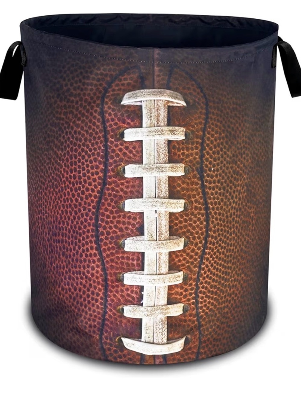 Football Print Round Laundry Hamper - Brown